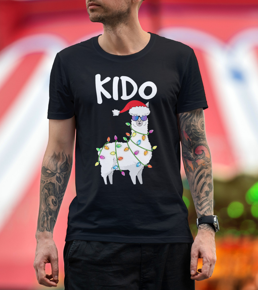Kido Llama Alpaca in Santa Hat with Festive Lights T-Shirt