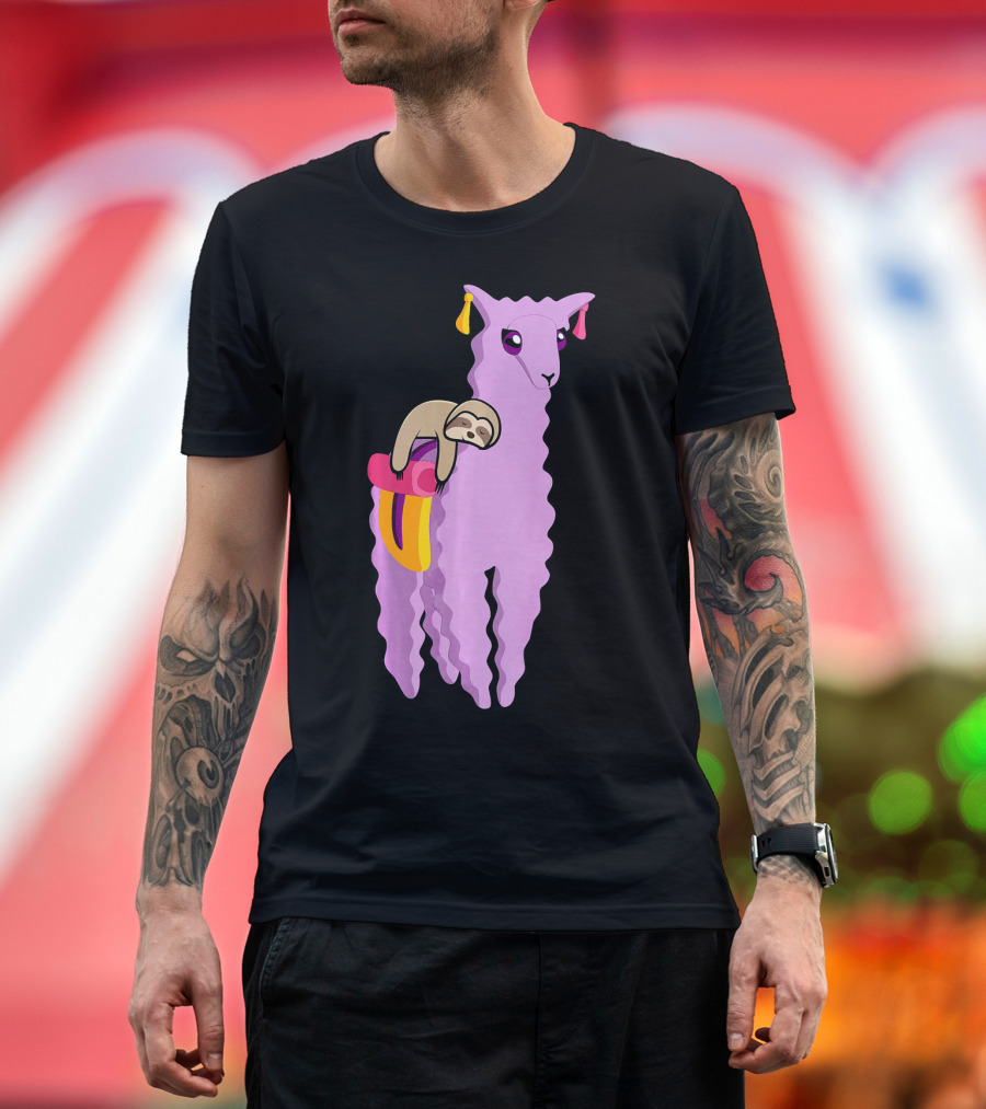 Humorous Sloth Riding A Llama Alpaca Gra Cheerful Pastel Adventure T-Shirt