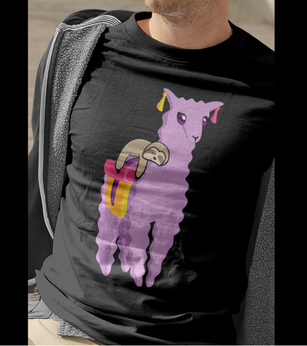 Humorous Sloth Riding A Llama Alpaca Gra Cheerful Pastel Adventure T-Shirt