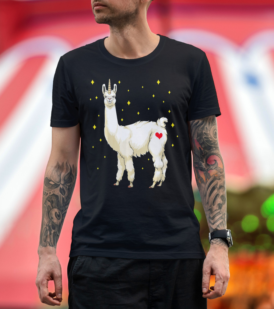 Llama Alpaca Unicorn Heart Stars T-Shirt