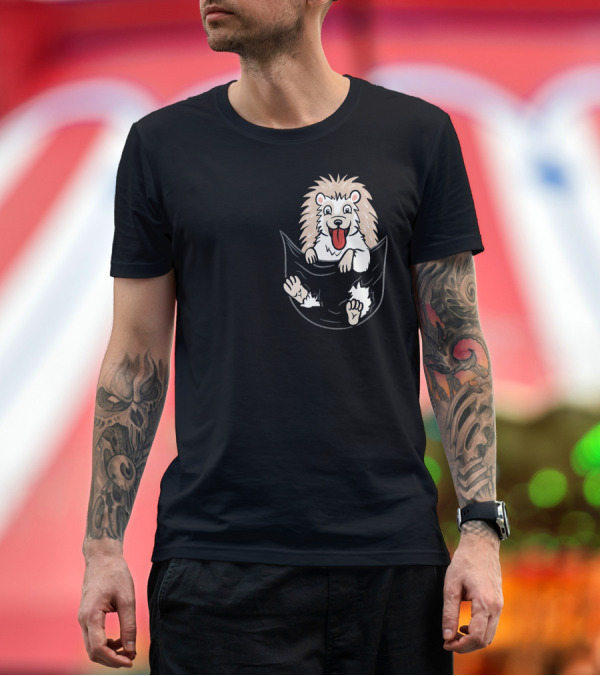 Premium T-Shirt: Hedgehog Peeking Pocket Funny T-Shirt Hedgehog Peeking Pocket Funny T-Shirt