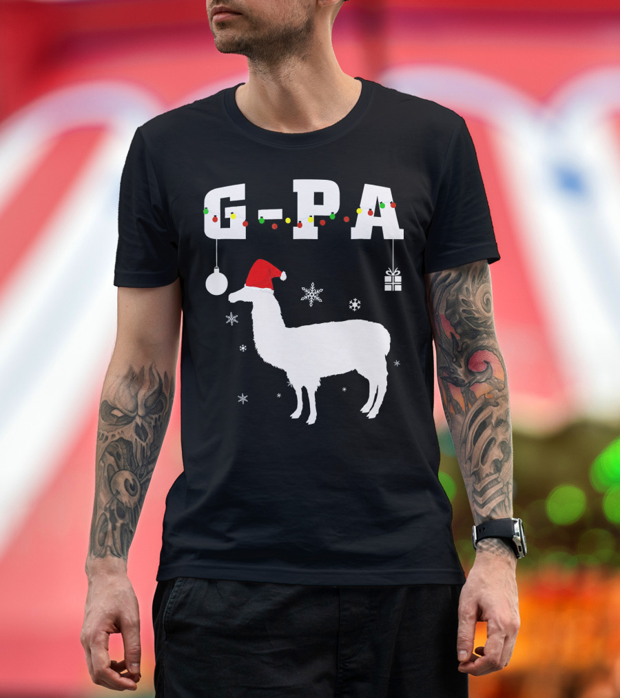 G Pa Christmas Llama Santa Hat Snowflakes T-Shirt