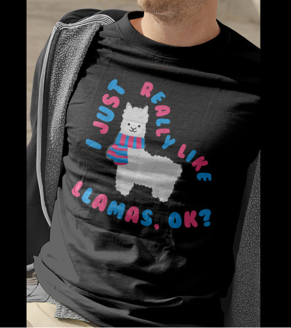 I Just Really Like Llamas OK Cute Llama With Scarf T-Shirt