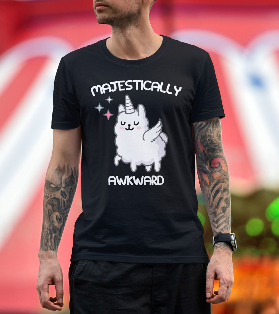Majestically Awkward Unicorn Llama with Wings and Stars T-Shirt