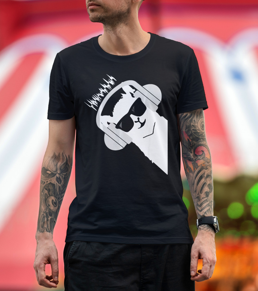 Llama Alpaca Musician Headphone Soundwave Sunglasses T-Shirt