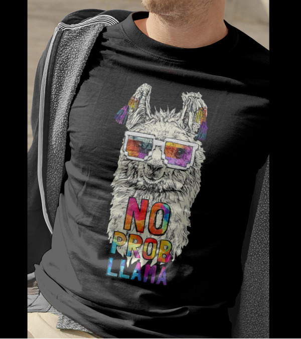 No Probllama Llama Alpaca Love Rainbow Sunglasses T-Shirt