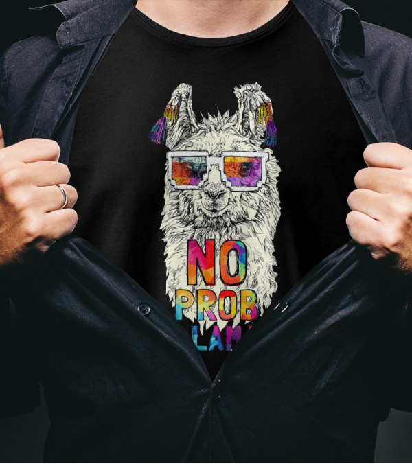 No Probllama Llama Alpaca Love Rainbow Sunglasses T-Shirt