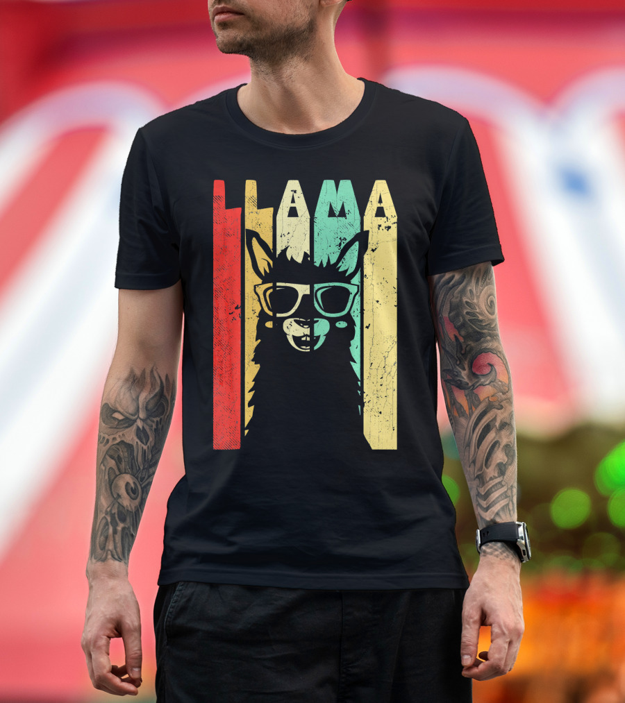 Llama Funny Alpaca Retro Vintage Sunglasses T-Shirt