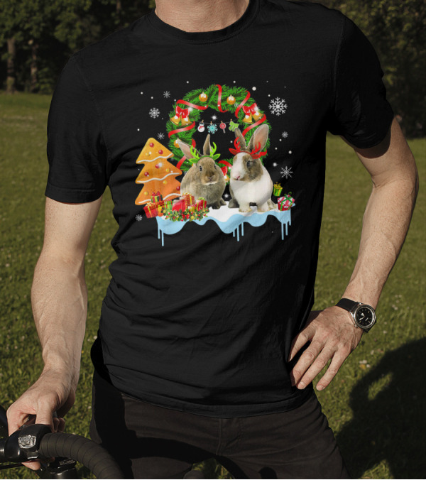 Christmas Reindeer Rabbit Wreath Snowflakes Holiday Gifts T-Shirt
