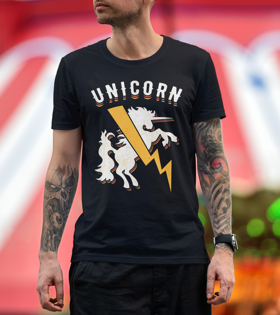 Unicorn Lightning Bolt Metal Rock T-Shirt