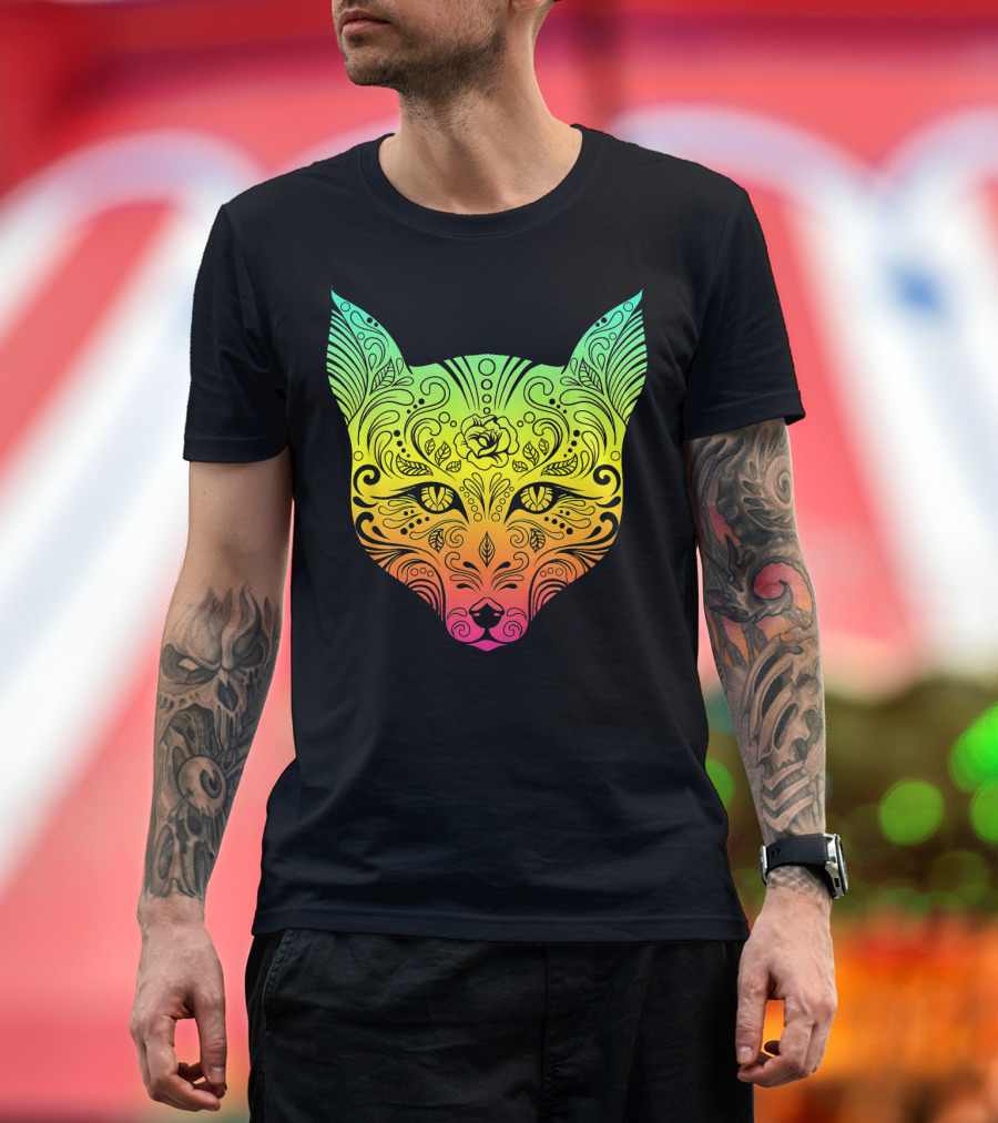 Techno Trance EDM Club Fox Day Of The Dead Colorful Mask T-Shirt