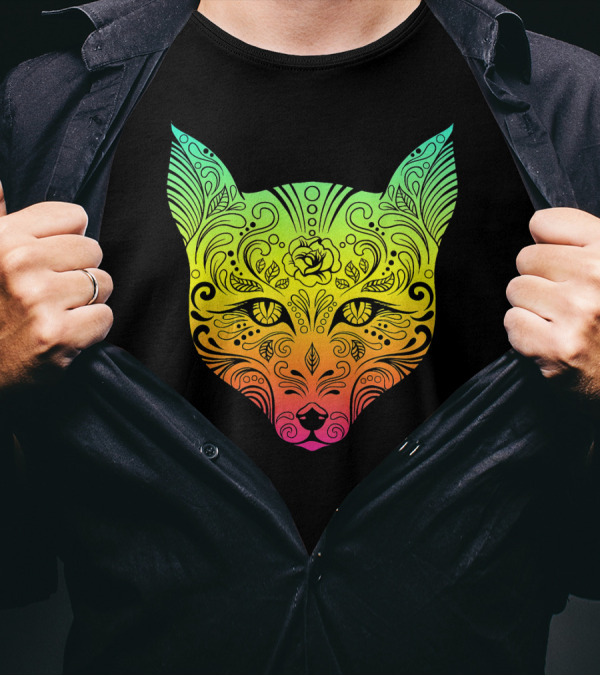 Techno Trance EDM Club Fox Day Of The Dead Colorful Mask T-Shirt