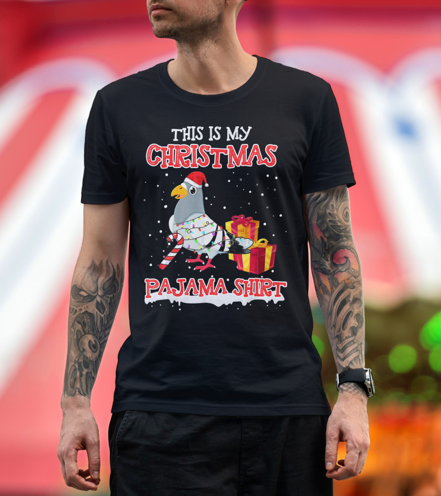 This Is My Christmas Pajama Shirt Pigeon Santa Candy Cane Presents T-Shirt