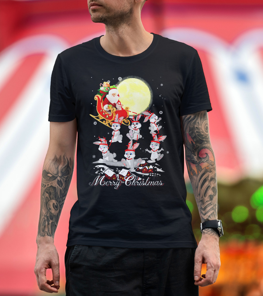Merry Christmas Rabbit Reindeer Santa Funny Co T-Shirt