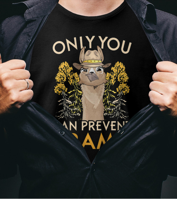 ONLY YOU CAN PREVENT DRAMA FUNNY LLAMA WITH HAT AND TREES T-Shirt