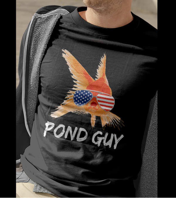 Pond Guy Goldfish With American Flag Sunglasses T-Shirt