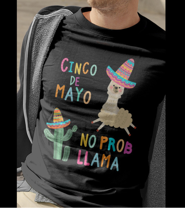 Cinco De Mayo No ProbLlama Sombrero Llama And Cactus T-Shirt
