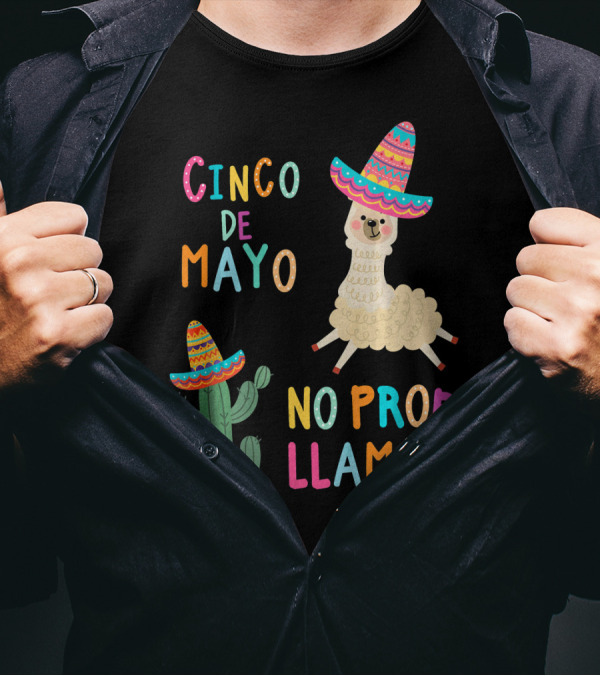 Cinco De Mayo No ProbLlama Sombrero Llama And Cactus T-Shirt