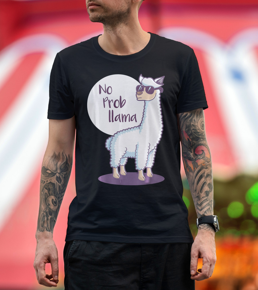 No Prob Llama Cute Funny Cool Alpaca with Sunglasses T-Shirt