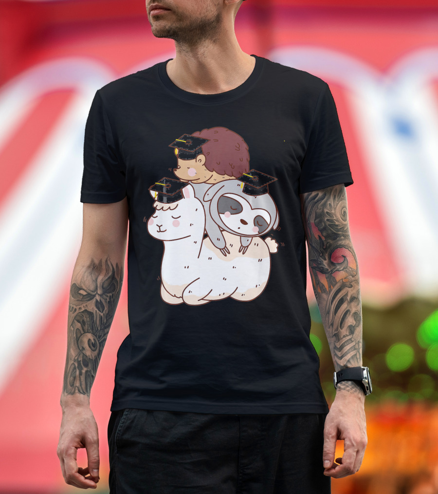 Llama Hedgehog Sloth Graduation Trio with Caps T-Shirt