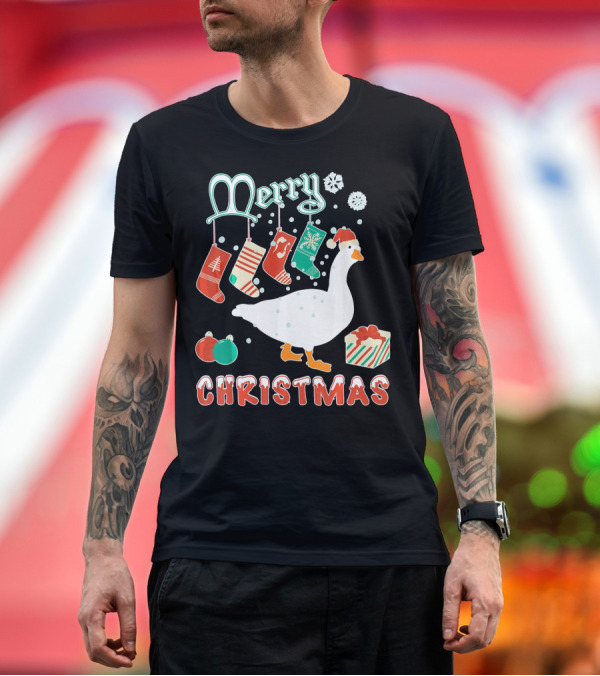 Premium T-Shirt: Merry Christmas Goose Festive Stockings and Gifts T-Shirt Merry Christmas Goose Festive Stockings and Gifts T-Shirt