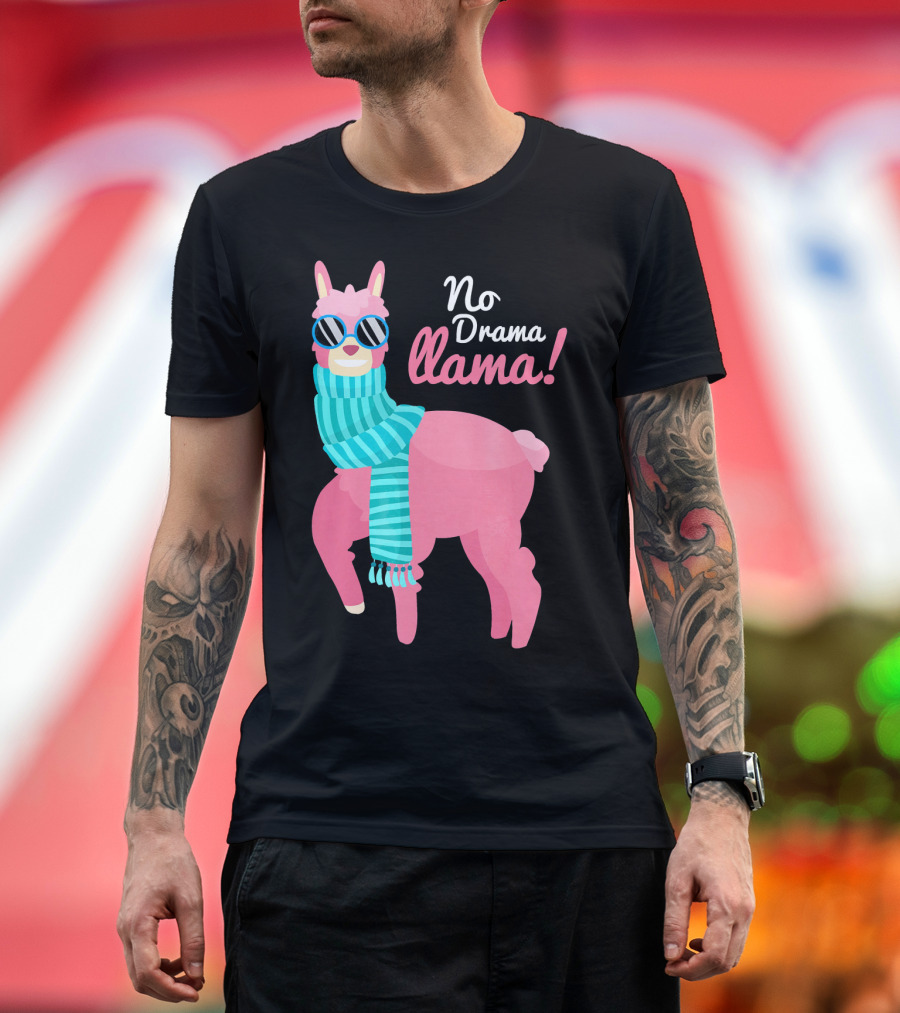 No Drama Llama Pink Llama with Sunglasses and Scarf T-Shirt