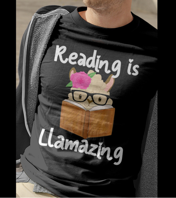 Reading Is Llamazing Llama Face Glasses Flower Book T-Shirt