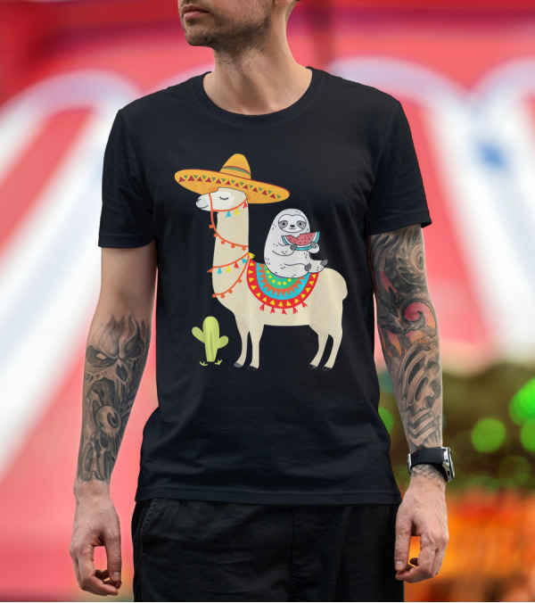 Premium T-Shirt: Sloth Riding Llama Sombrero Fiesta Cinco de Mayo T-Shirt Sloth Riding Llama Sombrero Fiesta Cinco de Mayo T-Shirt