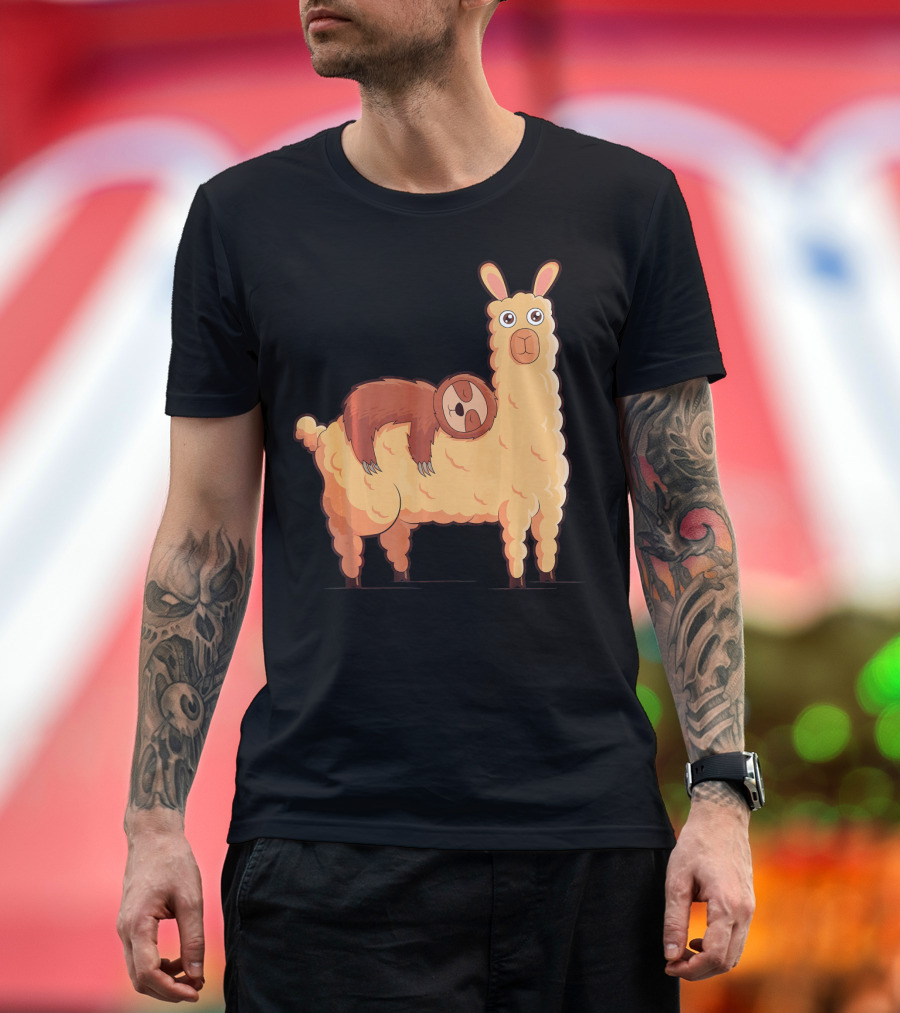Sloth Relaxing Comfortably on Llama Alpaca T-Shirt