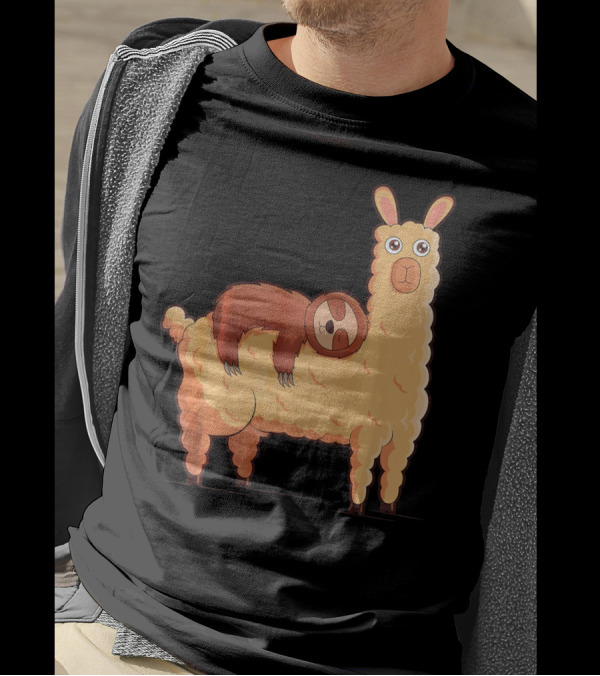 Sloth Relaxing Comfortably On Llama Alpaca T-Shirt
