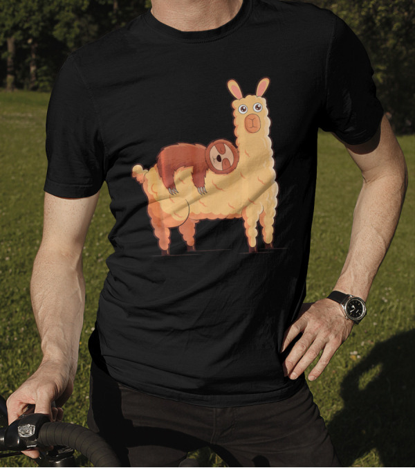 Sloth Relaxing Comfortably On Llama Alpaca T-Shirt