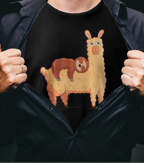 Sloth Relaxing Comfortably On Llama Alpaca T-Shirt