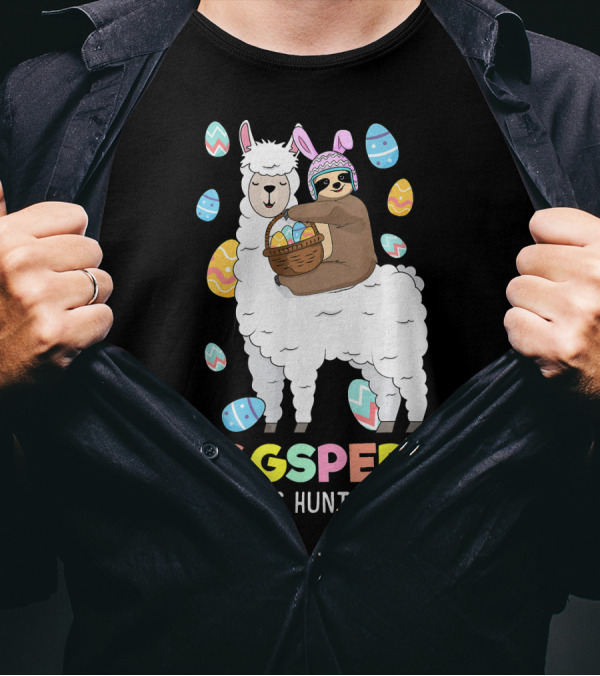Eggspert Egg Hunter Sloth Riding Llama With Easter Eggs T-Shirt
