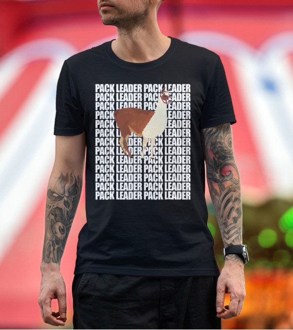 Premium T-Shirt: Pack Leader Funny Cute Llama Repeated Background T-Shirt Pack Leader Funny Cute Llama Repeated Background T-Shirt