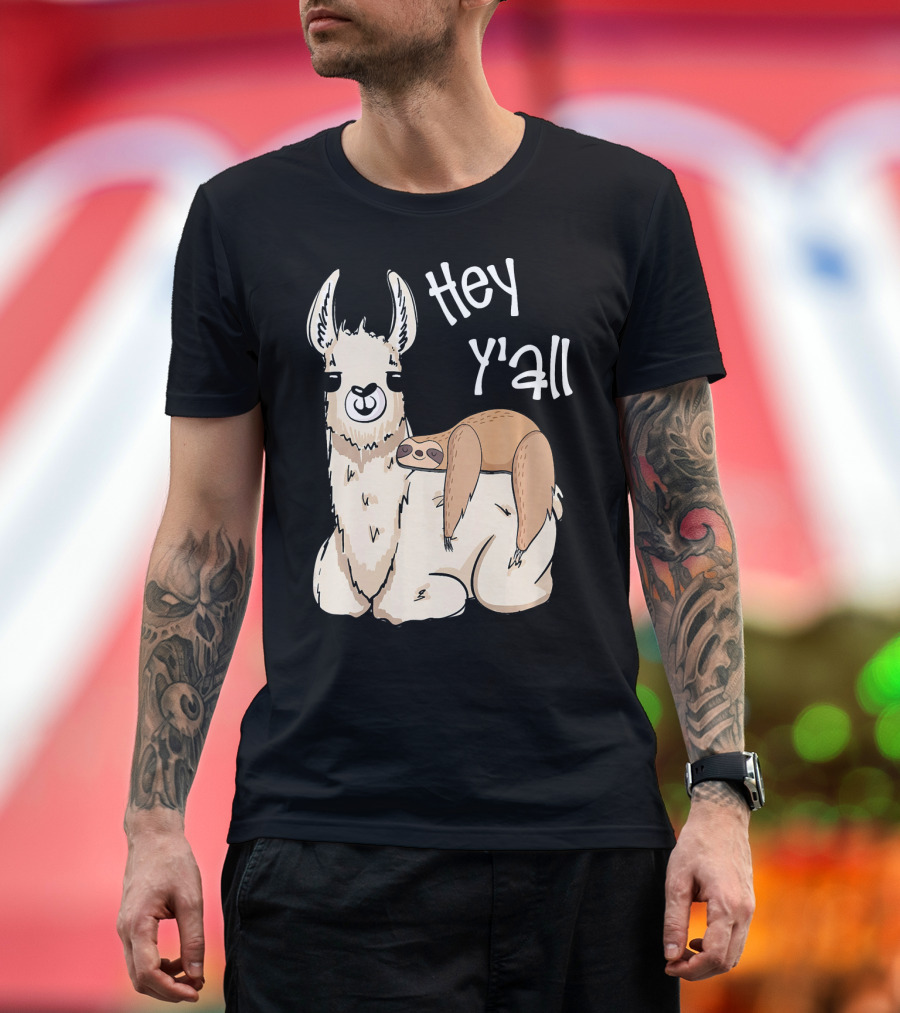 Hey Y'all Sloth Riding Llama Funny T-Shirt