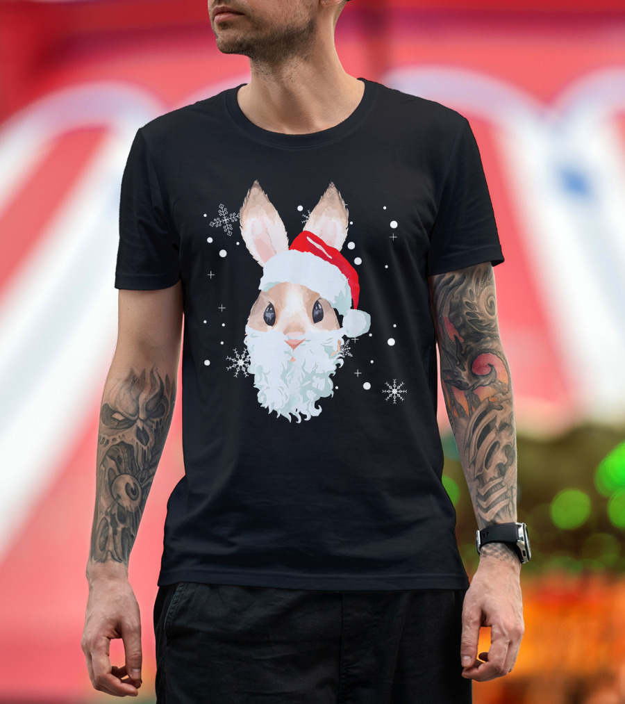 Santa Beard Bunny Ugly Xmas Rabbit Owner Snowflakes T-Shirt