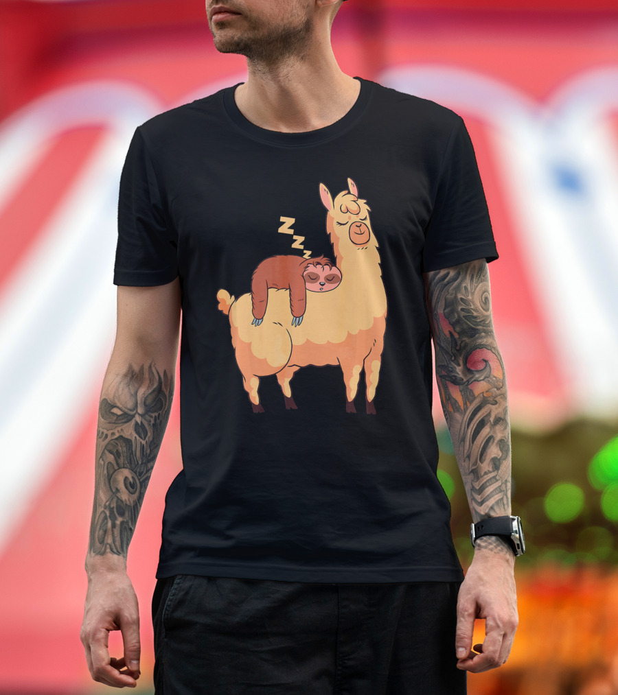 Sloth Riding Alpaca Cute Sleeping Funny T-Shirt