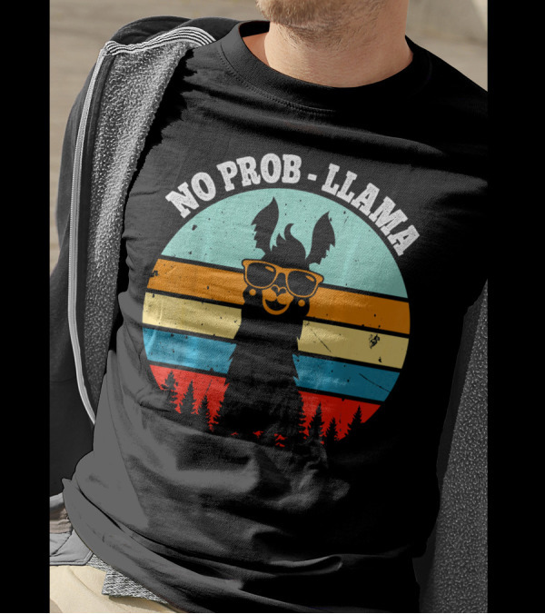 NO PROB LLAMA Retro Vintage Sunset Llama With Sunglasses And Trees T-Shirt