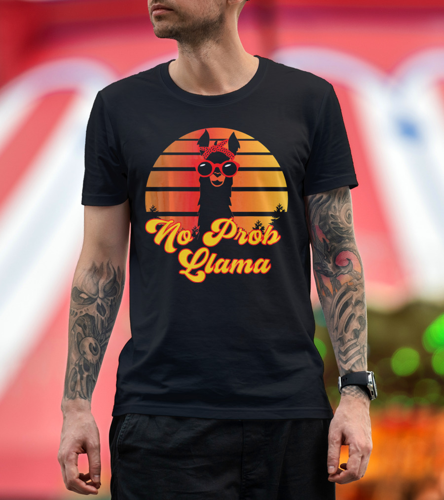 No Prob Llama Retro Cute Funny Llama with Sunset and Sunglasses T-Shirt