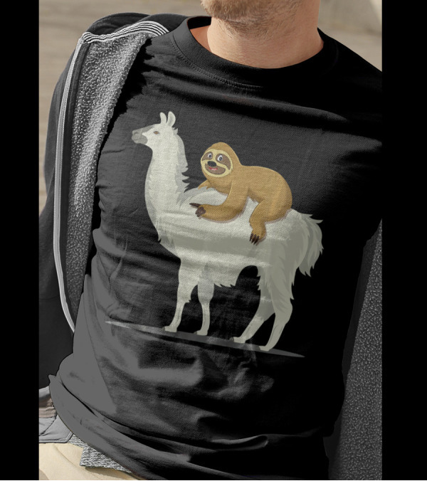 Sloth Riding Llama Funny Alpaca Adventure T-Shirt