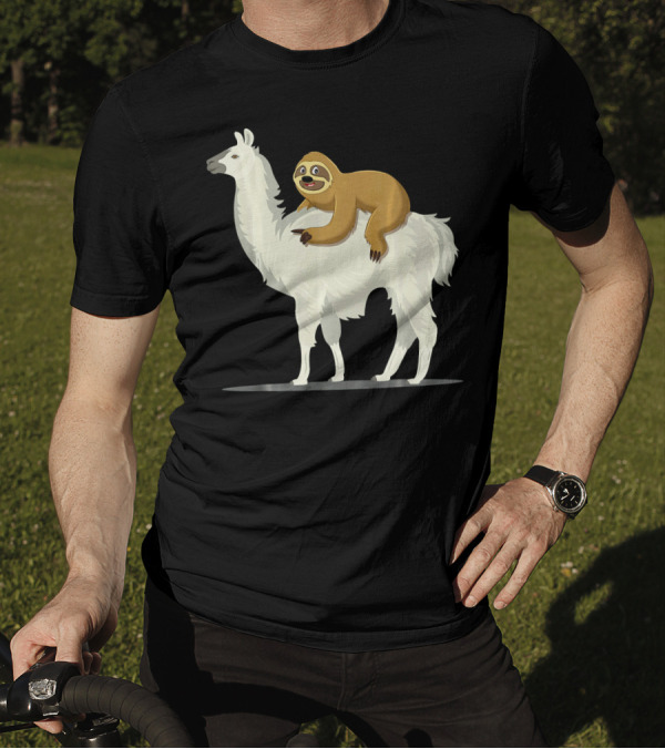 Sloth Riding Llama Funny Alpaca Adventure T-Shirt