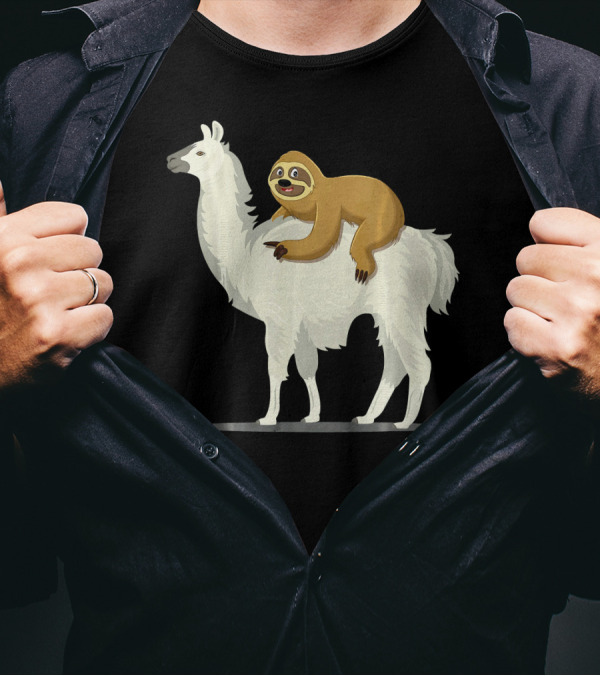 Sloth Riding Llama Funny Alpaca Adventure T-Shirt