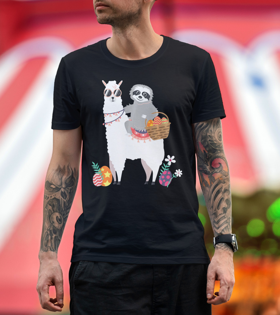 Sloth Llama Easter Egg Hunt Funny Cute T-Shirt
