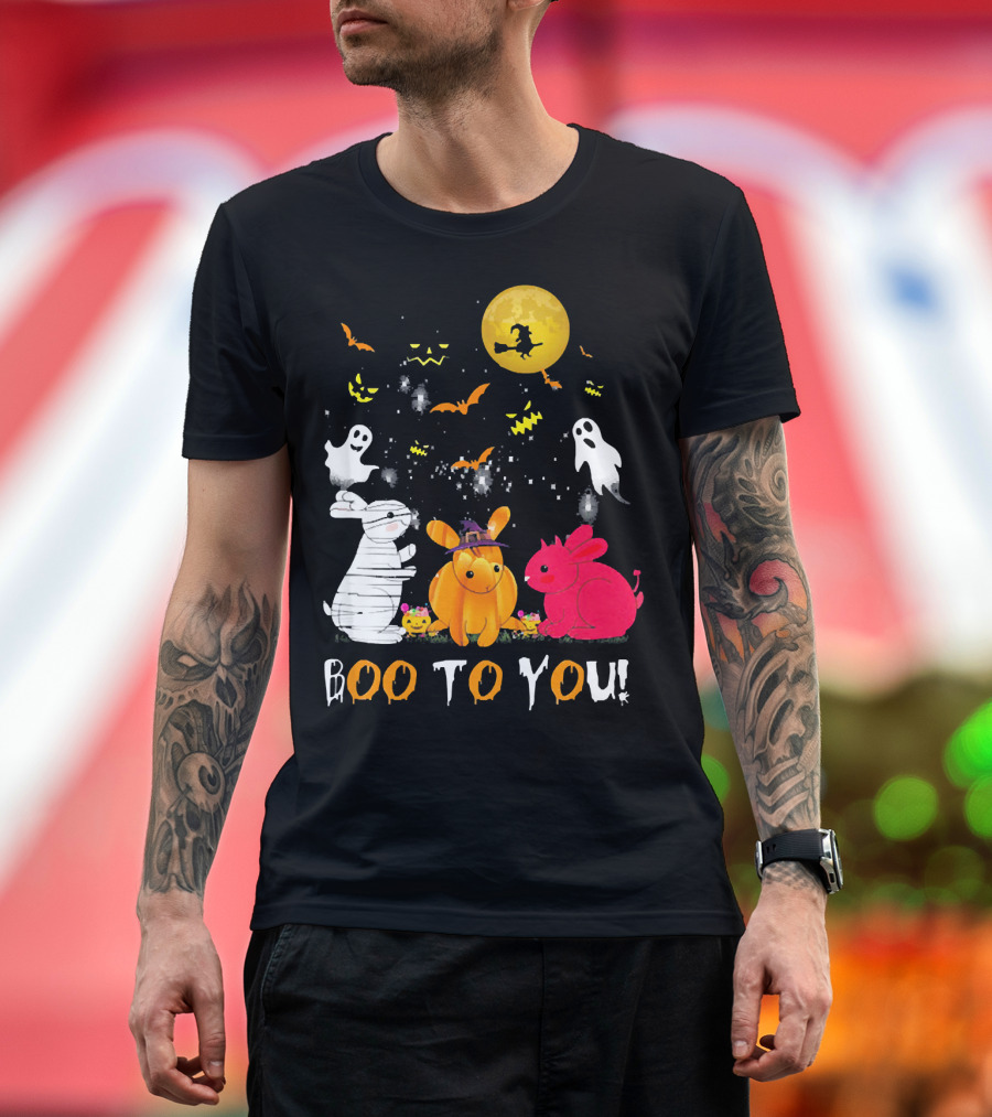 Boo to You Moon Halloween Rabbit Ghosts and Witch T-Shirt