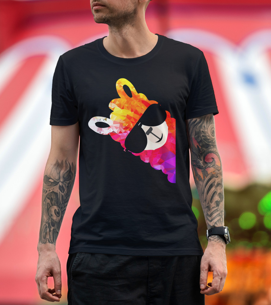 Rainbow Fun Llama Alpaca Sunglasses Multicolored Geometric T-Shirt