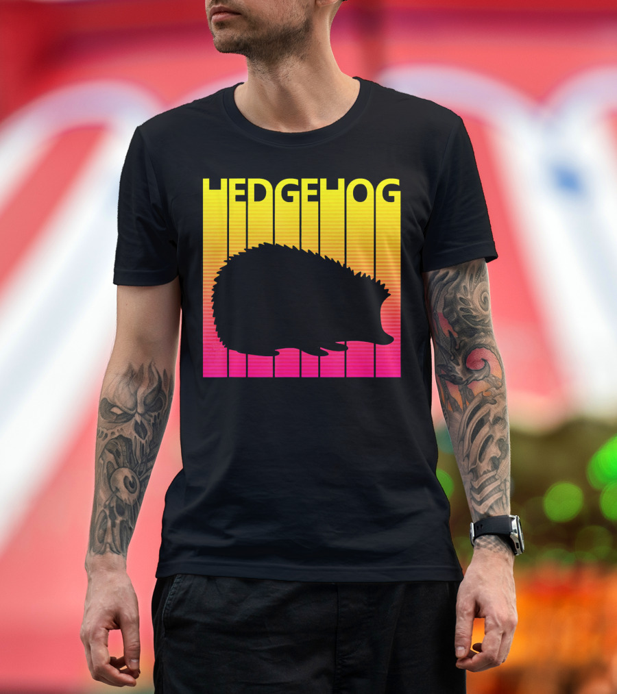 Spooky Hedgehog Silhouette Retro Sunset Stripes T-Shirt