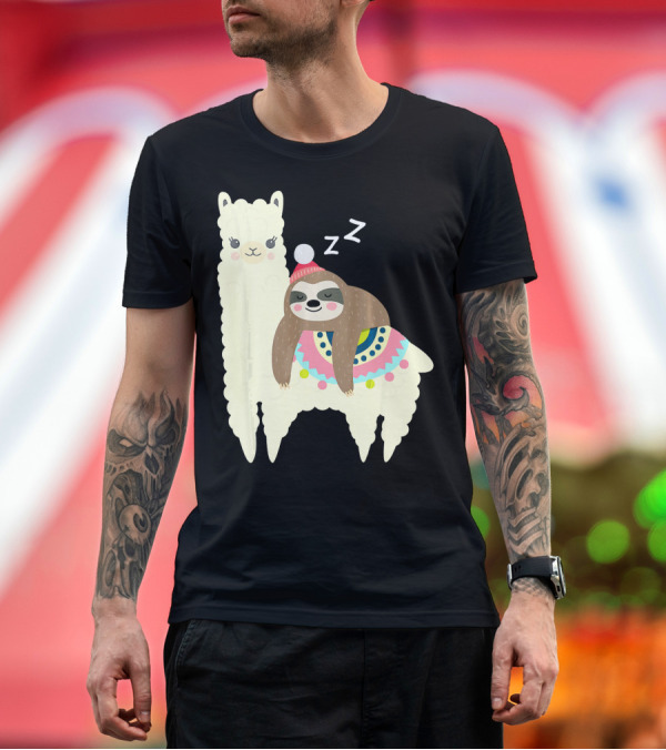 Premium T-Shirt: Sloth Snoozing on Alpaca Llama Adorable Sleepy Animal T-Shirt Sloth Snoozing on Alpaca Llama Adorable Sleepy Animal T-Shirt