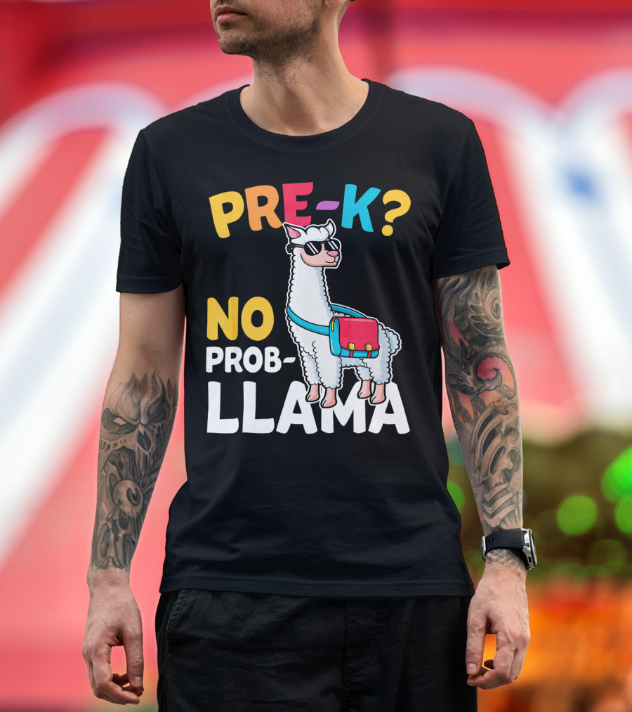 Pre K No Prob Llama Funny Back To School Llama Wearing Sunglasses with Backpack T-Shirt