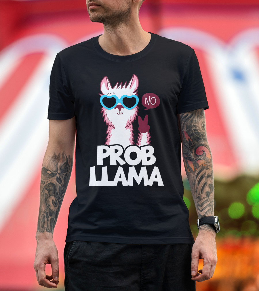 No Prob Llama Cool Peace Sign Heart Glasses T-Shirt