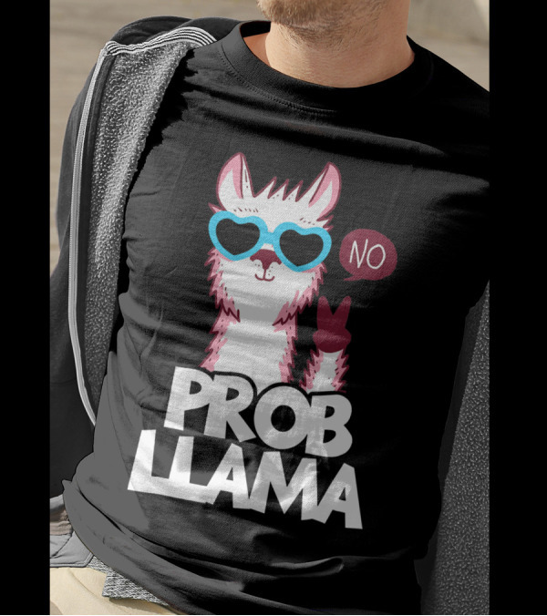 No Prob Llama Cool Peace Sign Heart Glasses T-Shirt